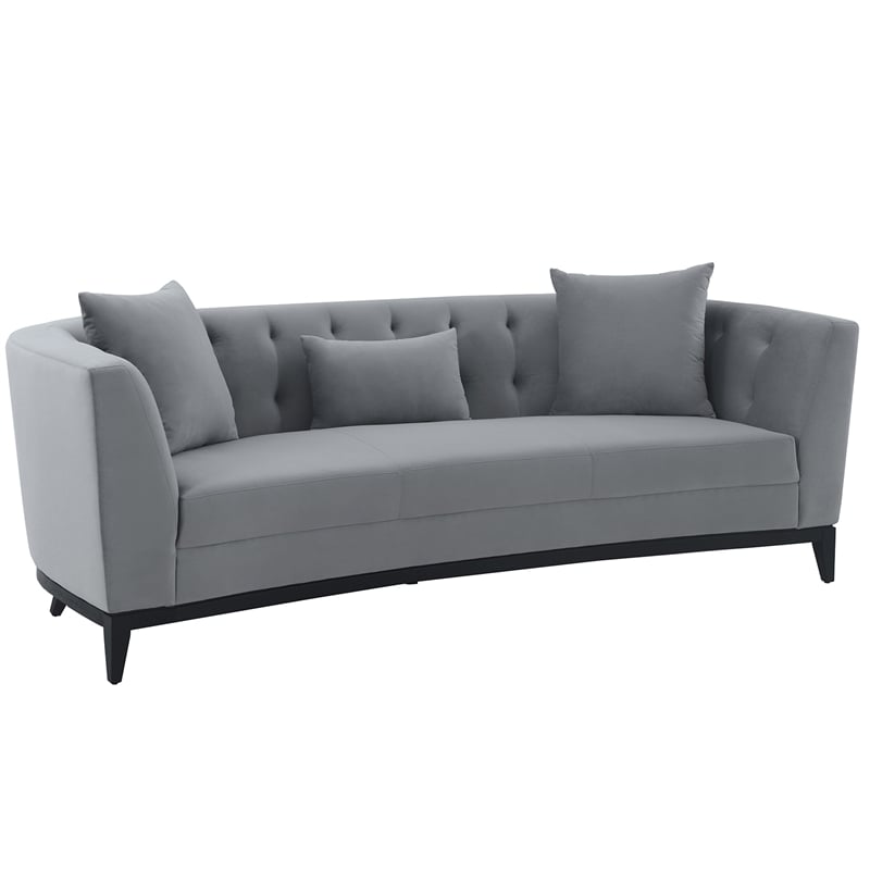 Armen Living Melange Modern Velvet & Wood Sofa in Gray/Black