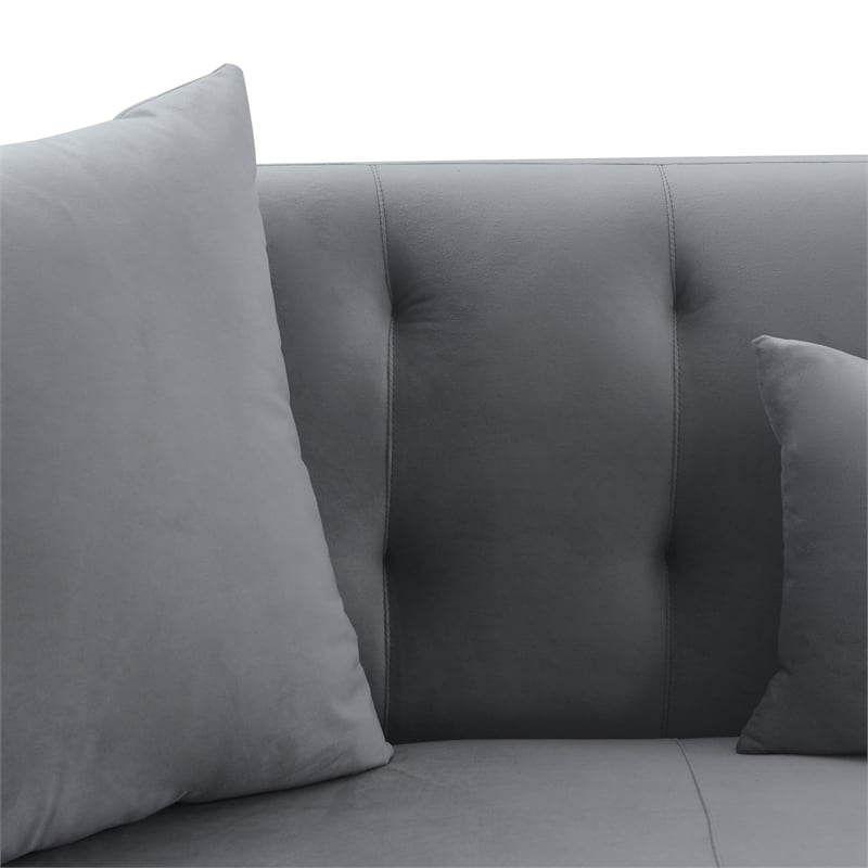 Armen Living Melange Modern Velvet & Wood Sofa in Gray/Black