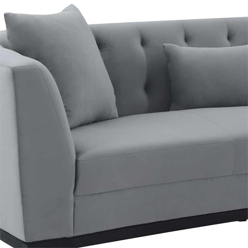 Armen Living Melange Modern Velvet & Wood Sofa in Gray/Black