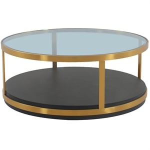 Armen Living Hattie Modern Wood/Glass Coffee Table in Walnut/Gold