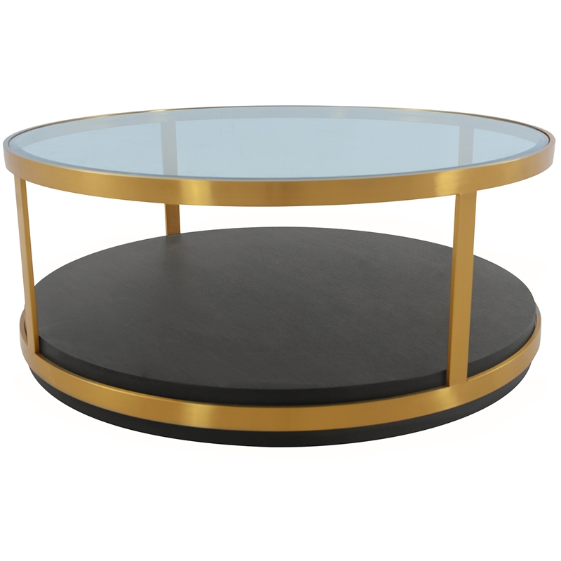 Armen Living Hattie Modern Wood/Glass Coffee Table in Walnut/Gold
