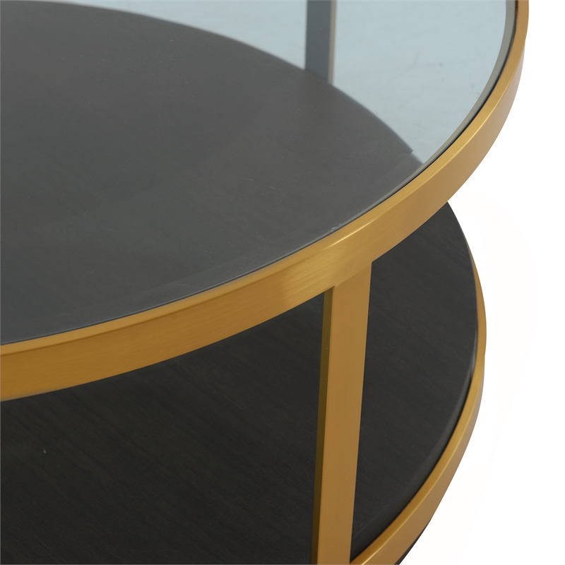Armen Living Hattie Modern Wood/Glass Coffee Table in Walnut/Gold