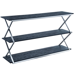 westlake 3-tier black console table with brushed stainless steel frame