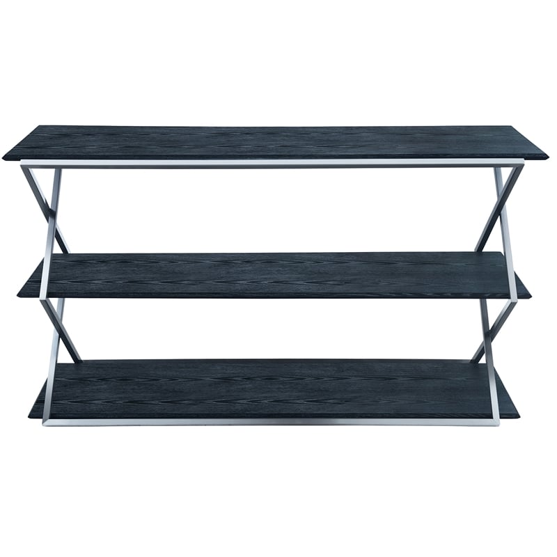 Armen Living Westlake 3-Tier Wood & Metal Console Table in Black/Stainless Steel