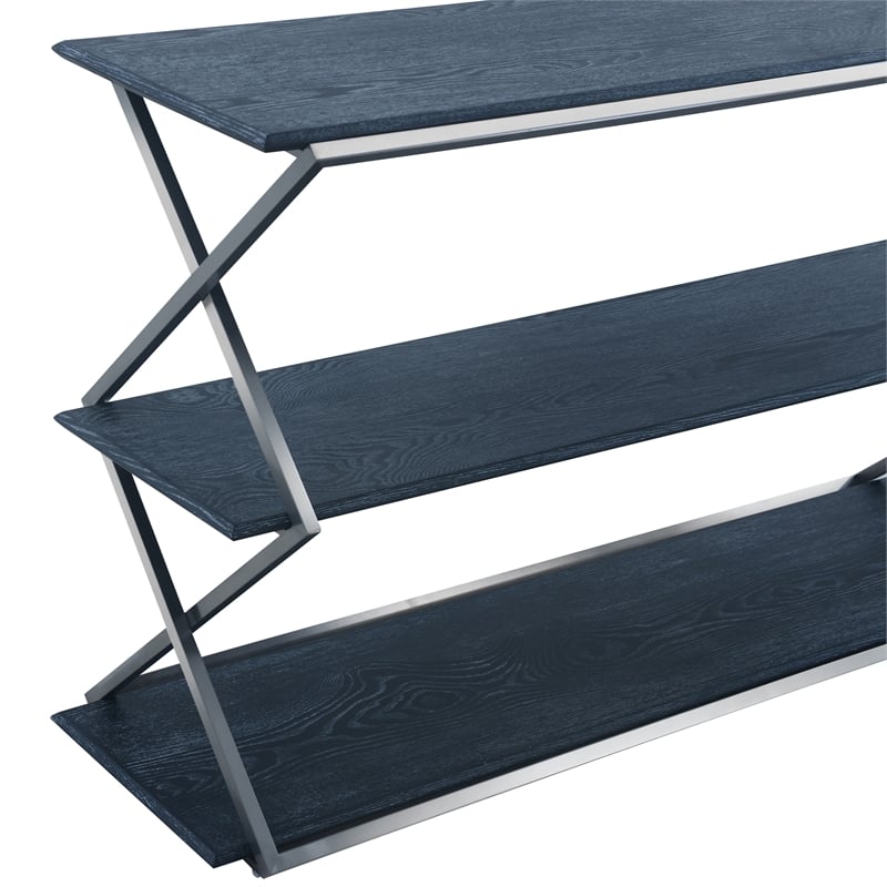 Armen Living Westlake 3-Tier Wood & Metal Console Table in Black/Stainless Steel
