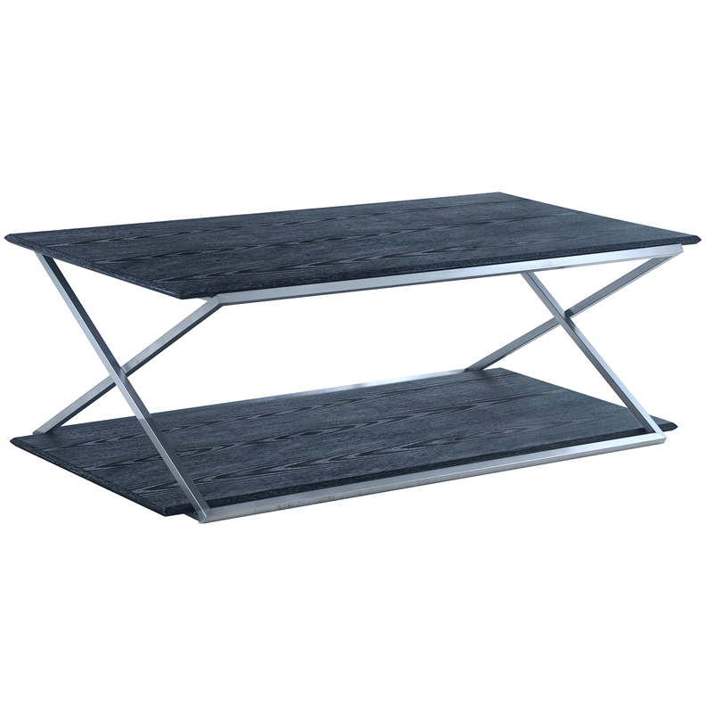 Armen Living Westlake Modern Wood & Metal Coffee Table in Black/Stainless Steel