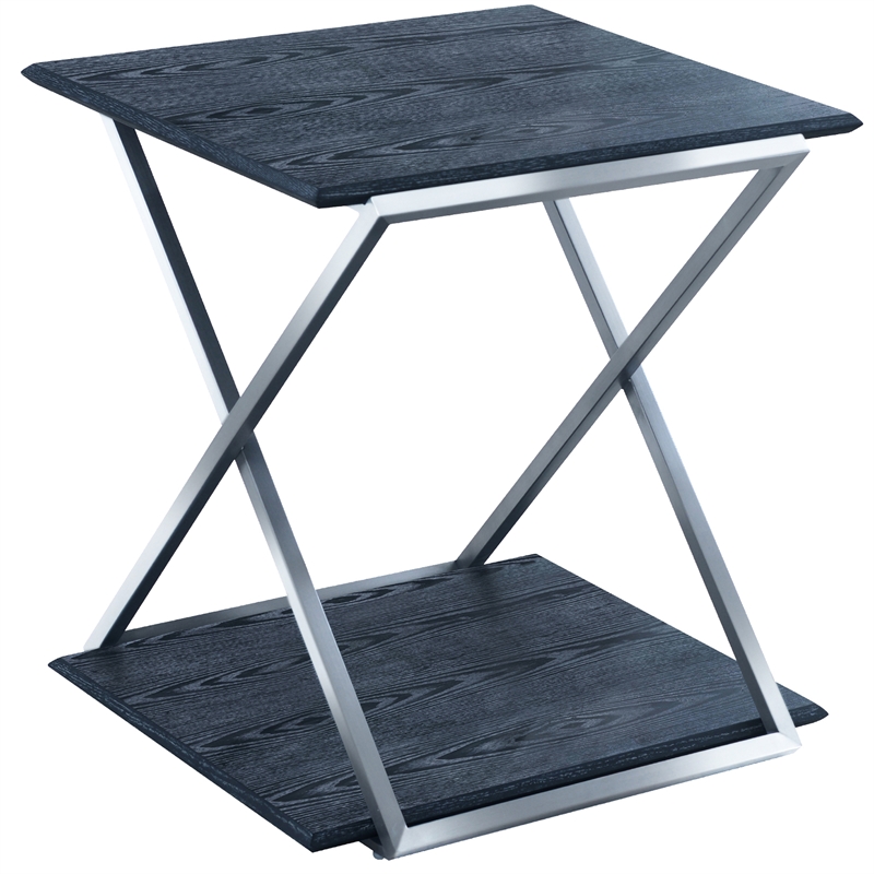 Armen Living Westlake Modern Wood & Metal End Table in Black/Stainless Steel