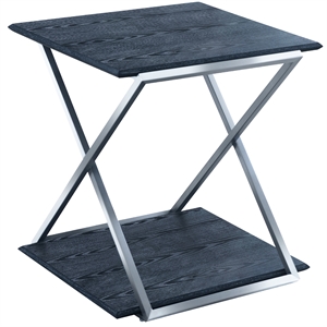 westlake black veneer end table with brushed stainless steel frame