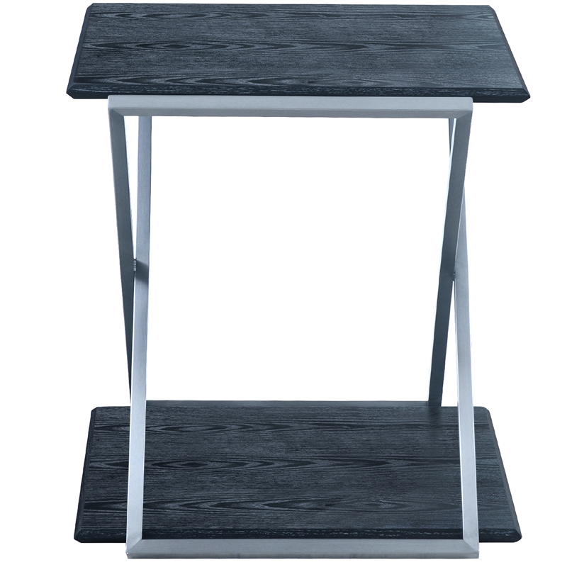 Armen Living Westlake Modern Wood & Metal End Table in Black/Stainless Steel