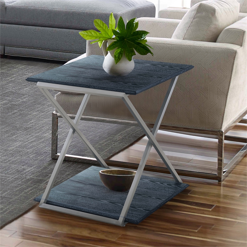 Armen Living Westlake Modern Wood & Metal End Table in Black/Stainless Steel