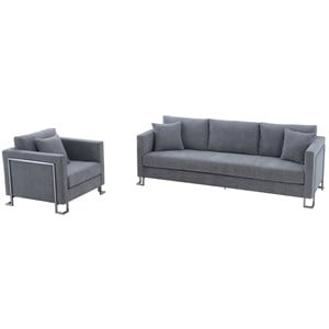 Armen Living Heritage 2-Piece Upholstered Fabric Sofa & Chair Set in Gray