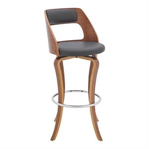 Armen Living Grady 30&quot Faux Leather & Wood Swivel Bar Stool in Gray/Walnut