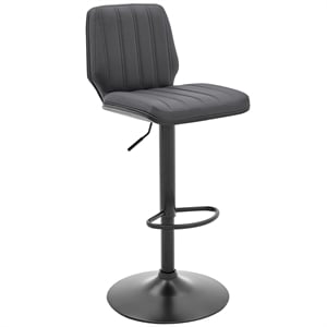 Armen Living Sabine 25 - 33&quot Metal/Faux Leather Swivel Bar Stool in Gray/Black