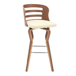 Armen Living Verne 30&quot Faux Leather & Wood Swivel Bar Stool in Cream/Walnut