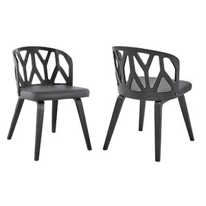 Armen Living Nia 19&quot Faux Leather & Wood Dining Chairs in Gray/Black (Set of 2)