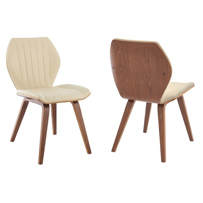 Ontario Cream Faux Leather and Walnut Wood Dining Chairs Set of 2