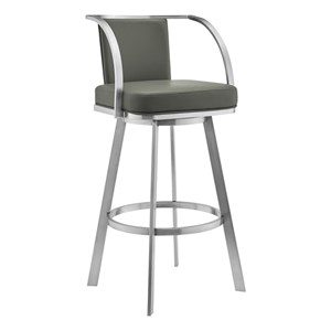 Armen Living Livingston 30&quot Faux Leather Swivel Bar Stool in Gray/Steel
