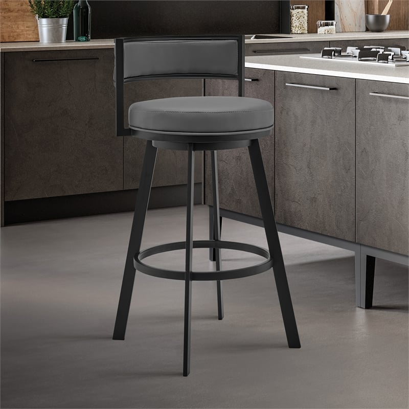 armen living roman 26&quot faux leather swivel counter stool in gray/black