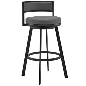 Armen Living Roman 26&quot Faux Leather Swivel Counter Stool in Gray/Black
