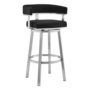 Armen Living Lorin 26&quotModern Faux Leather Swivel Counter Stool in Black