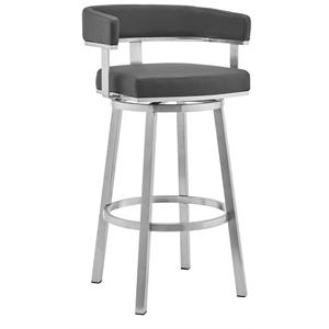 Armen Living Lorin 26&quot Modern Faux Leather Swivel Counter Stool in Gray