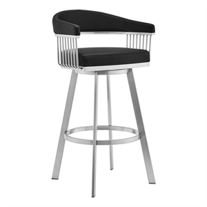 Armen Living Chelsea 26&quotModern Faux Leather Swivel Counter Stool in Black