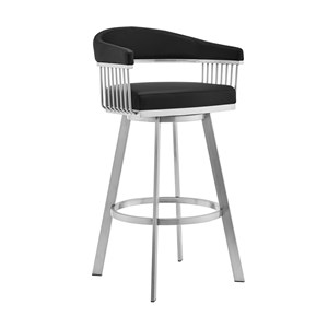 Armen Living Chelsea 30&quot Faux Leather Swivel Bar Stool in Black/Stainless Steel