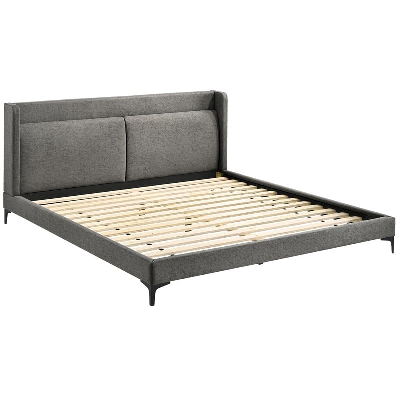 Armen Living Legend Modern Metal & Fabric King Platform Bed in Gray/Black