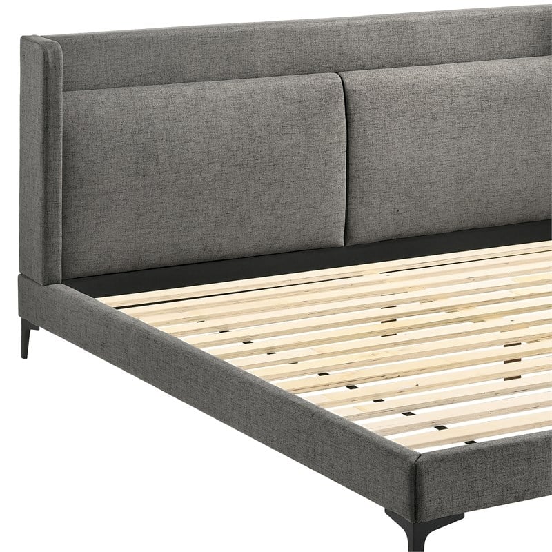 Armen Living Legend Modern Metal & Fabric King Platform Bed in Gray/Black