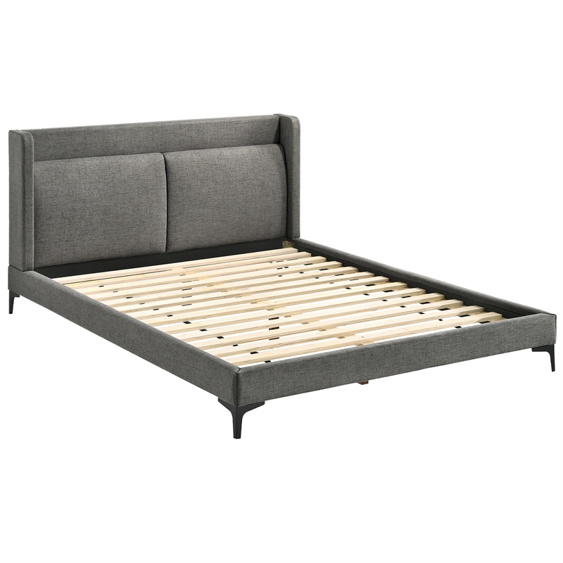 Legend Gray Fabric Queen Platform Bed With Black Metal Legs Lclebdchqn Legend Gray Fabric Queen Platform Bed, Platform Fabric Queen Bed