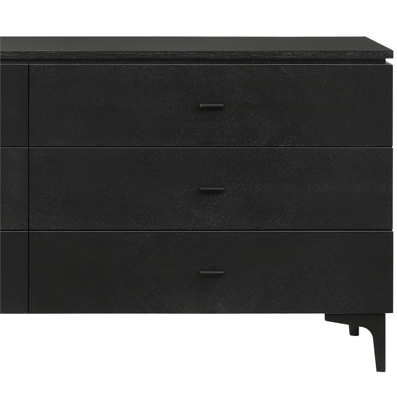 Armen Living Legend 6-Drawer Modern Wood Dresser with Metal Legs in Black