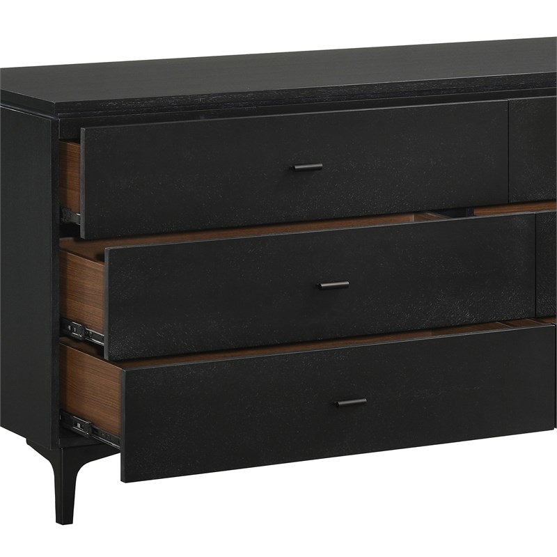 Armen Living Legend 6-Drawer Modern Wood Dresser with Metal Legs in Black