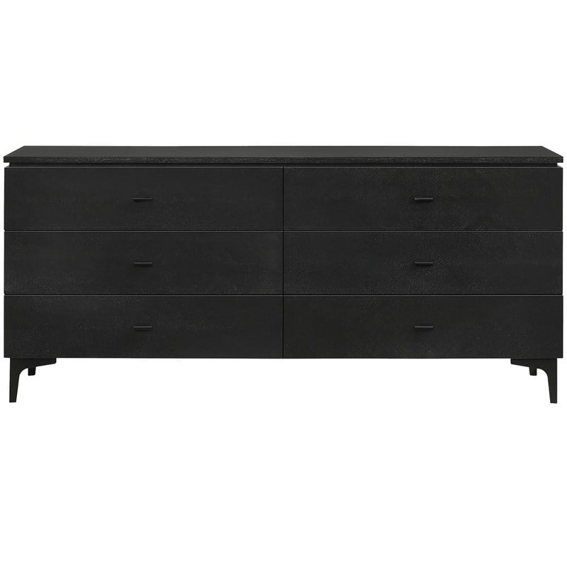 Armen Living Legend 6-Drawer Modern Wood Dresser with Metal Legs in Black