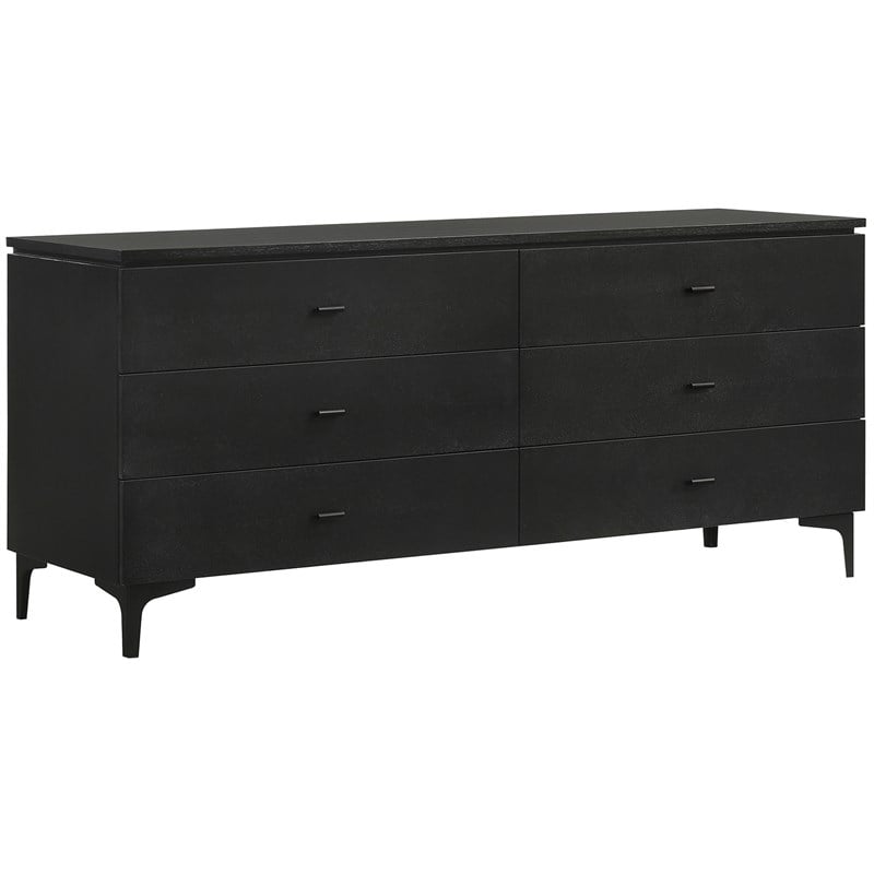 Armen Living Legend 6-Drawer Modern Wood Dresser with Metal Legs in Black