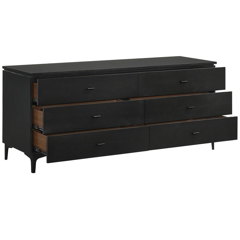 Armen Living Legend 6-Drawer Modern Wood Dresser with Metal Legs in Black