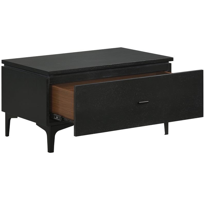 Armen Living Legend 1-Drawer Modern Wood Nightstand in Black