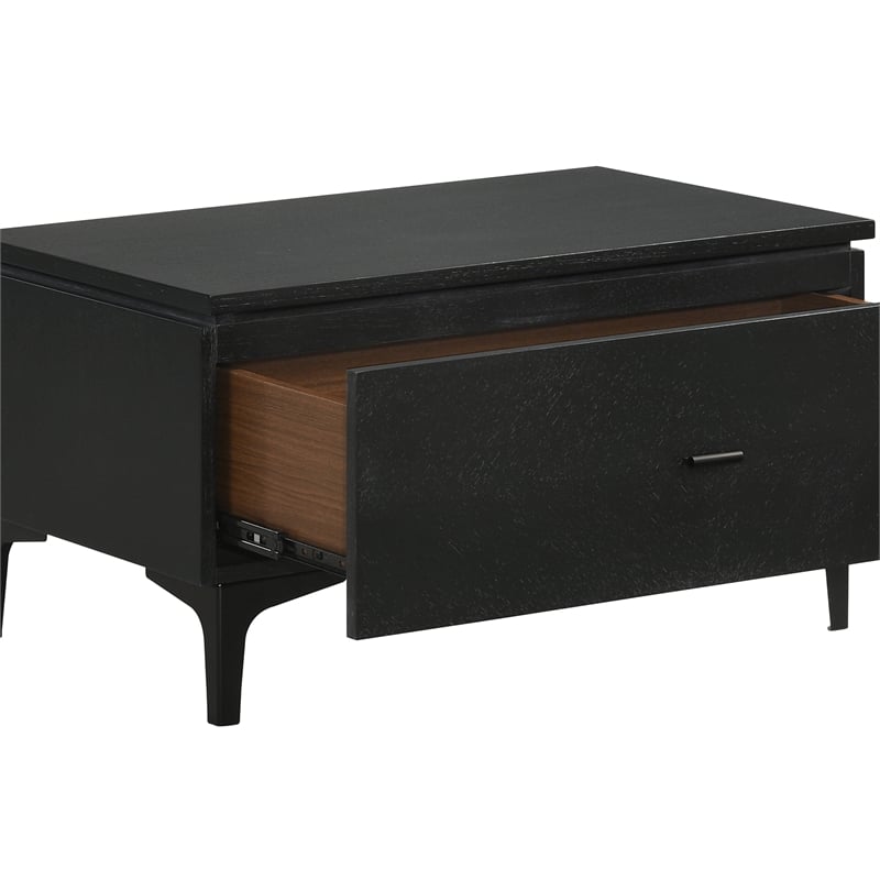 Armen Living Legend 1-Drawer Modern Wood Nightstand in Black