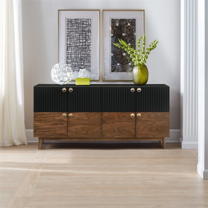 Armen Living Amigo 4-Door Modern Veneer and Wood Buffet in Brown/Black