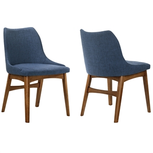 Armen Living Azalea 19&quot Fabric/Wood Dining Side Chair in Blue/Walnut (Set of 2)