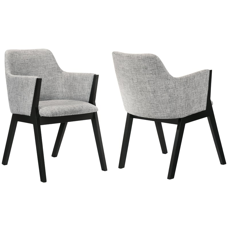 Armen Living Renzo Wood/Fabric Dining Side Chairs in Light Gray/Black (Set of 2)