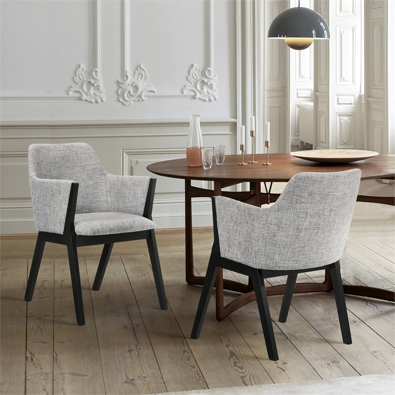Armen Living Renzo Wood/Fabric Dining Side Chairs in Light Gray/Black (Set of 2)