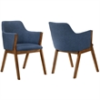 Armen Living Renzo Wood/Fabric Dining Side Chairs in Blue/Walnut (Set of 2)