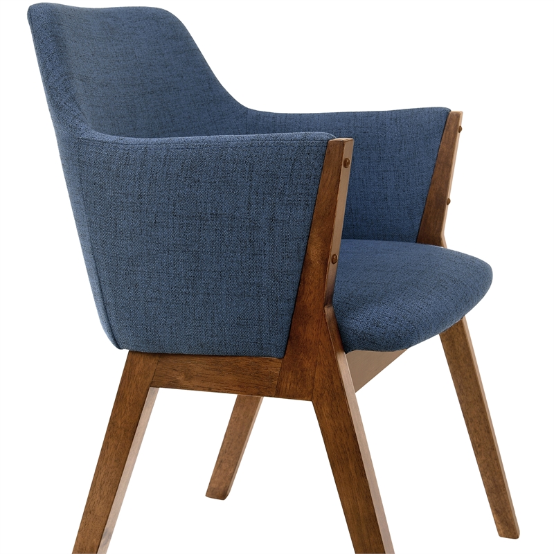 Armen Living Renzo Wood/Fabric Dining Side Chairs in Blue/Walnut (Set of 2)