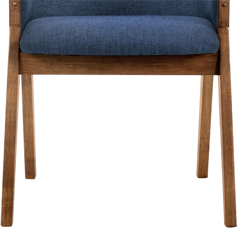 Armen Living Renzo Wood/Fabric Dining Side Chairs in Blue/Walnut (Set of 2)