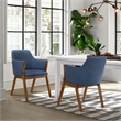 Armen Living Renzo Wood/Fabric Dining Side Chairs in Blue/Walnut (Set of 2)