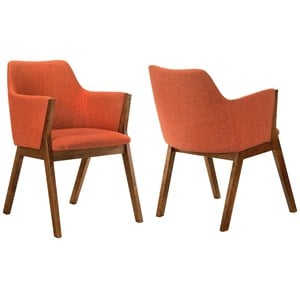 Armen Living Renzo Wood/Fabric Dining Side Chairs in Orange/Walnut (Set of 2)