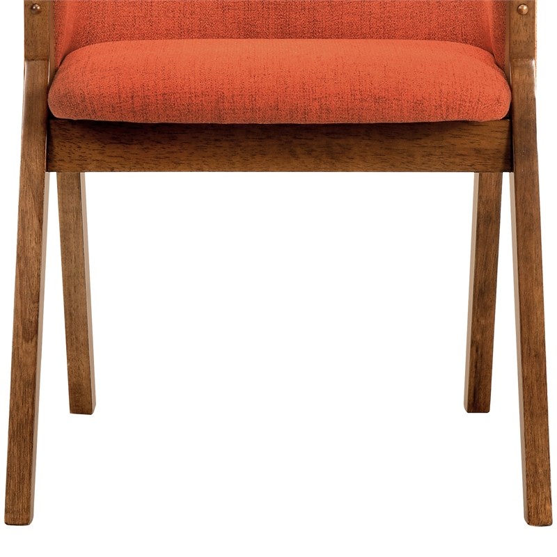 Armen Living Renzo Wood/Fabric Dining Side Chairs in Orange/Walnut (Set of 2)