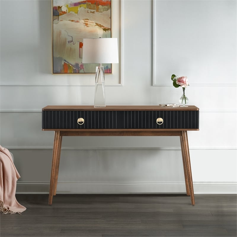 Armen Living Amigo Modern Wood Console Table in Black/Walnut
