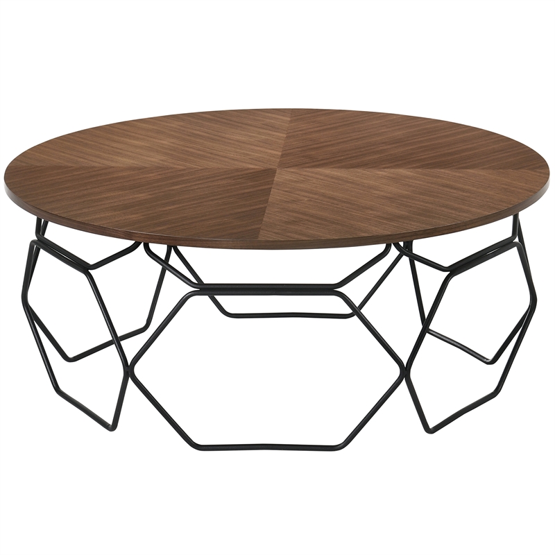 Armen Living Cosmo Modern Wood and Metal Coffee Table in Walnut/Black