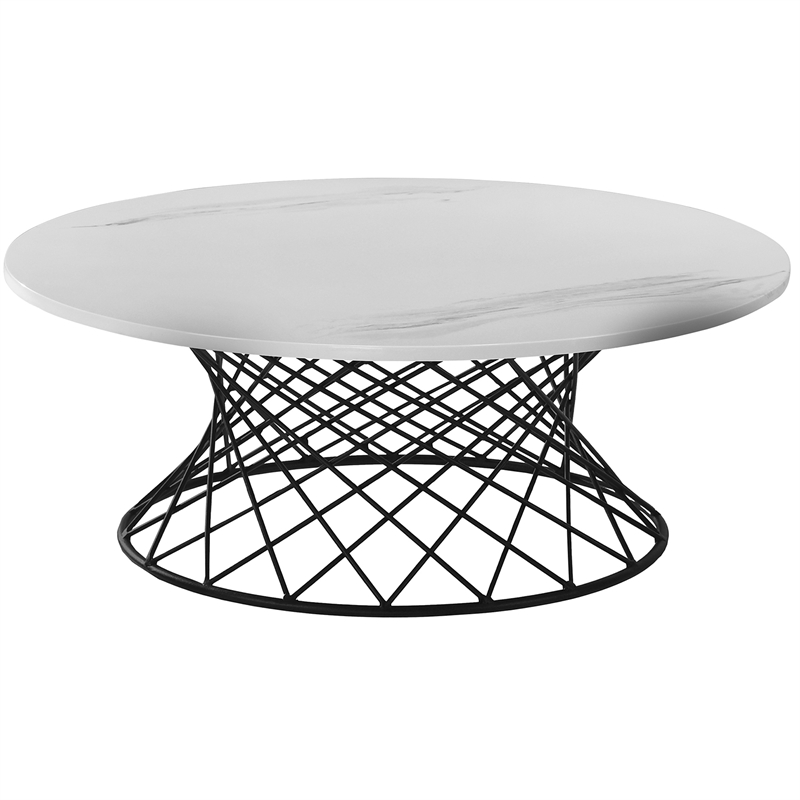 Armen Living Loxley Modern Metal/Marble Coffee Table in White marble/Black